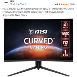 MSI 27” Curved 2K(2560x1440) Gaming Monitor 170hz