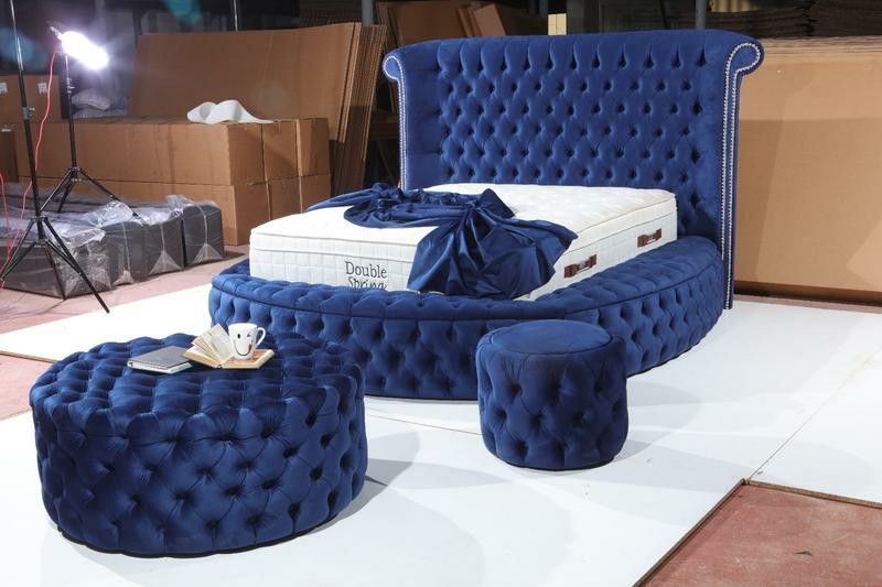 ✴️Glamour Velvet Navy Queen Storage Platform Bed
