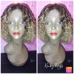 10" Bohemian Jheri Curly Honey Blonde Ombre Middle Part Glueless Human Hair Wig 