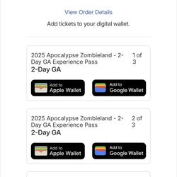 Zombieland Apocalypse GA 2-Day Pass 3 Tickets