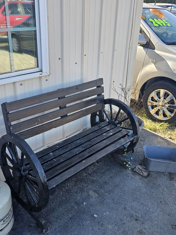 2 Outdoor Wagon Wheel Benches