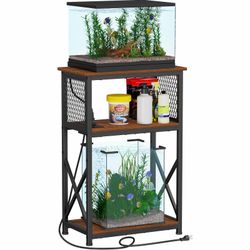 Snughome 10 Gallon Fish Tank Stand with Power Outlets, Aquarium Stand with Storage, 3 Tier Heavy Metal Reptile Tank Stand Fish Tank Shelf 20.47" x 11.