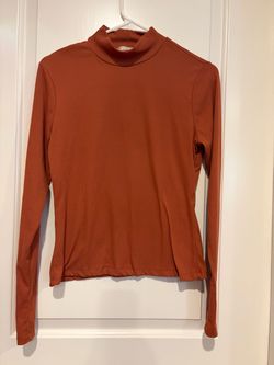 Rust Orange Ribbed Mock Neck Long Sleeve Top