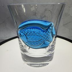 Gorgeous Crystal Turquoise Fish Sealed Ice Bucket/Flower Vase. Thick & heavy crystal. Excellent Condition. Made & imported from Turkey. Rare find in t