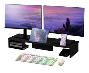 Dual Monitor Stand Riser with Phone Tablet Holder, 35.8in Large Monitor Stand for Desk, Computer Monitor Stand for 2 Monitors, Desk Shelf for Top of D