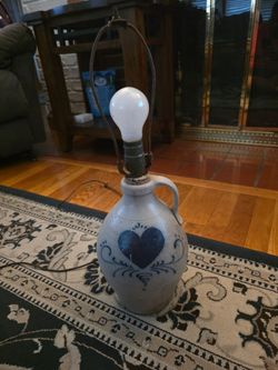 Stoneware Jug Table Lamp with Blue Heart
