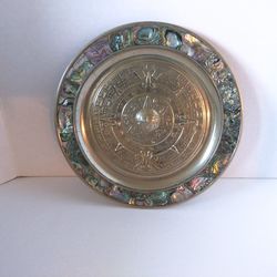Vintage Mexican Embossed & Abalone Shell Inlay Decorative Plate