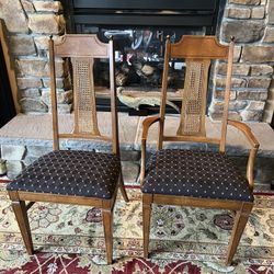 2 Mcm, Wood, Rattan, And Brass Chairs