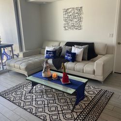 Leather Couch ,table,throw And Pillows