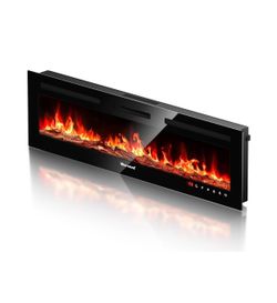 Electric Fireplace 60Inch,Realistic Flame Electric Fireplace Heater,Log Set/Crystal Flames 750-1500W with Timer Inserts/Wall Mounted/TV Stand Touch Sc