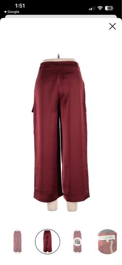 Wide-Leg Satin Cargo Pants in Burgundy