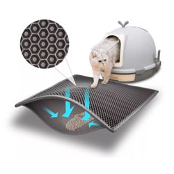 Cat Litter Mat Double Layer Waterproof Urine Proof Trapping Mat 24"X15" Gray