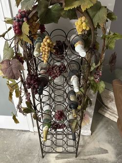 Metal Wine Rack with Grape Vine Decor