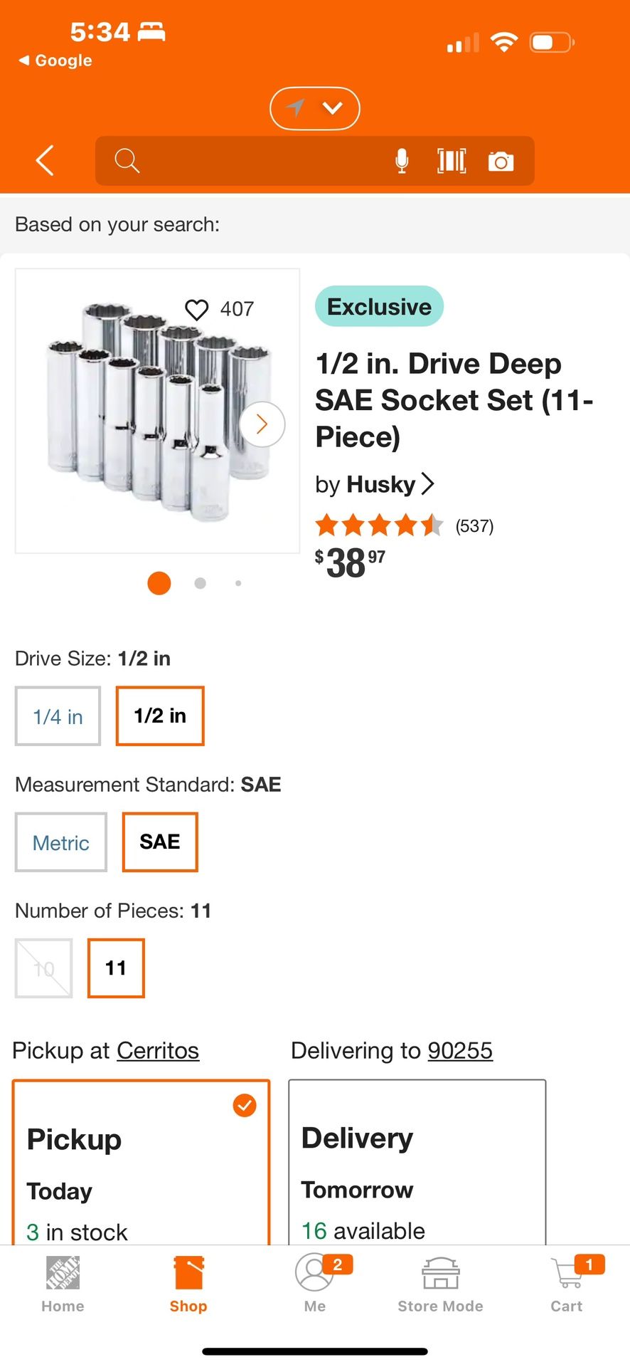 1/2 in. Drive Deep SAE Socket Set  11 Piece