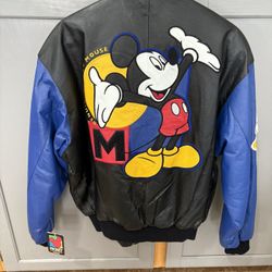 Vintage Disney NEW Unlimited Mickey Mouse Leather Jacket VERY RARE Black And Blue Leather 