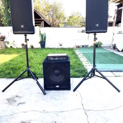 Ingreat Condition Two JBL  715 EON 15 Inch Dj Speakers With Passive Subwoofer And Gemini Amplifier 
