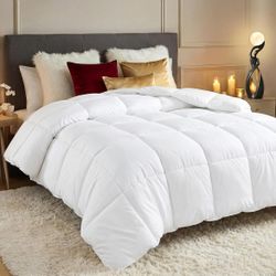 Queen Bedding Comforters Queen Size, All Season Duvet Insert, Down Alternative Box Stitched Bed Comforter with Corner Tabs, Machine Washable (White)