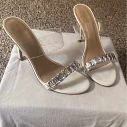 White With Crystal Stone Heels