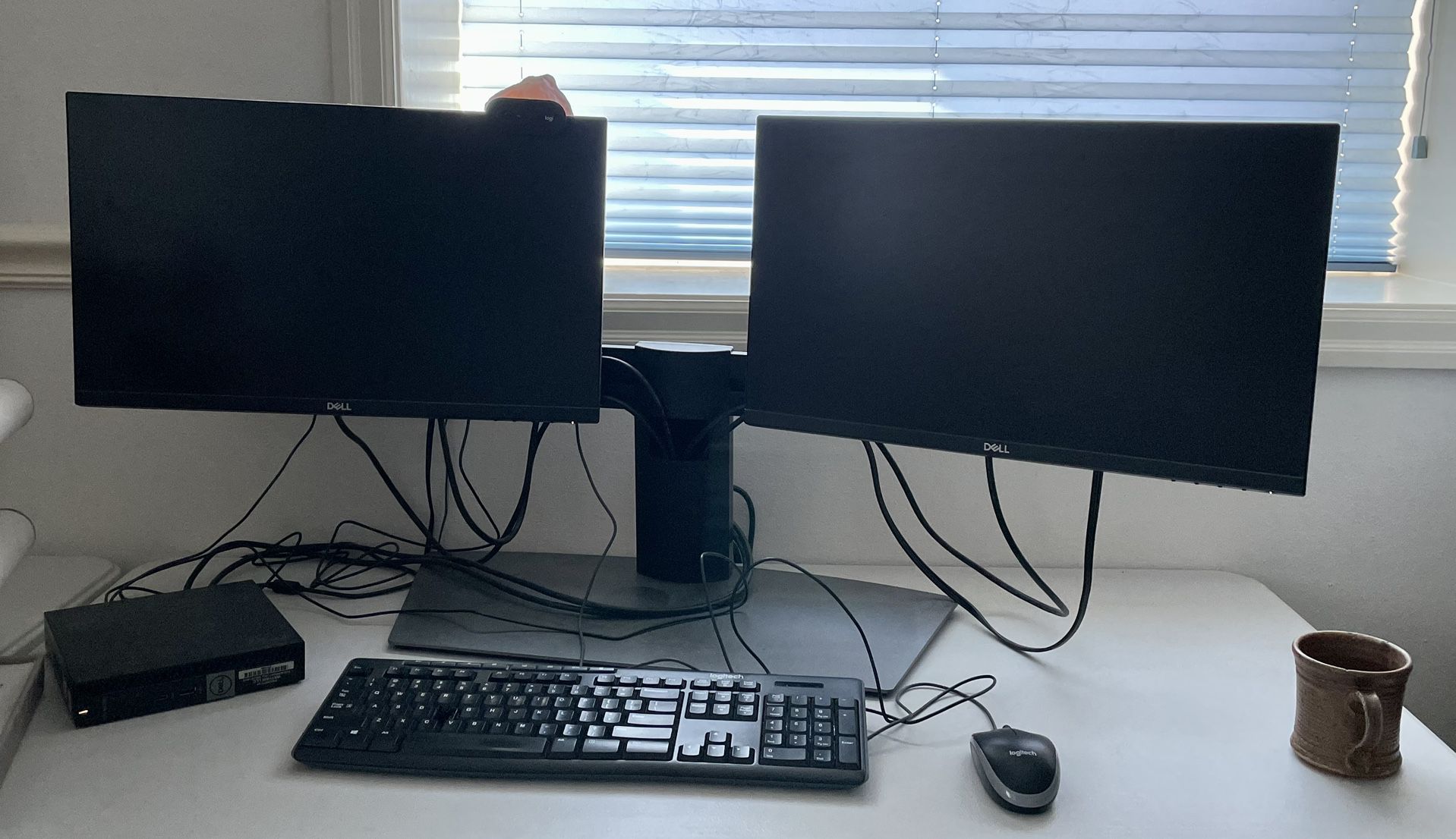 Dual Monitor Set Up With Stand Keyboard and Mouse