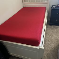 Twin Bed Frame White  With Box Spring 