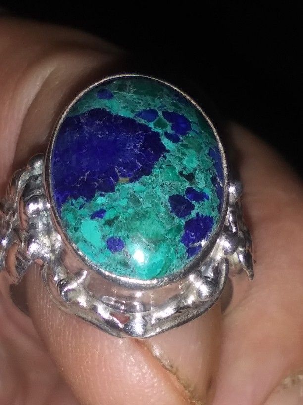 Rare    Theodor Fahrner Sterling Azurite Malachite Ring .