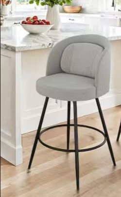 Gray fabric swivel counter height bar stool, 26.5 in seat height