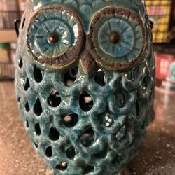 Ceramic Indoor / Outdoor Owl Candle Holder / Lantern - New