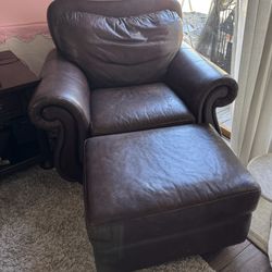 Brown Leather Chair and Ottoman 