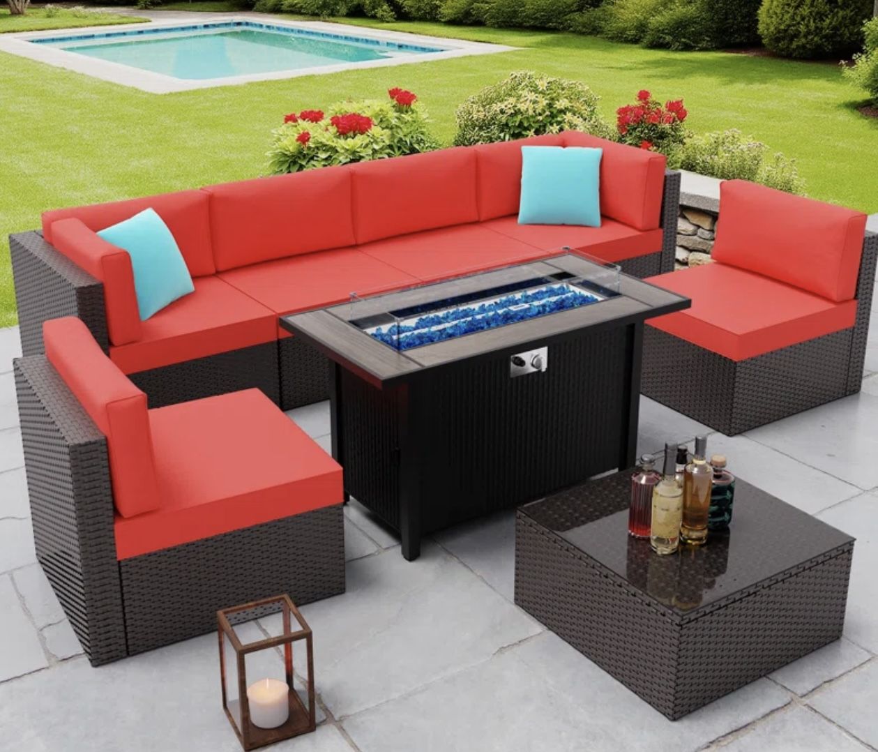 8 Piece Outdoor Couch with fireplace