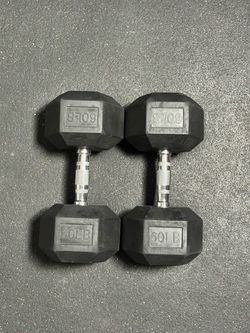 (2) 60 LB Rubber Hex Dumbbells Pair