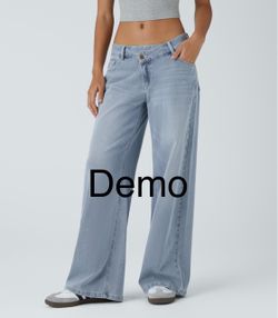 Halara Flex™ Asymmetric Low Rise Zipper Pockets Baggy Wide Leg Jeans (Large;extall)