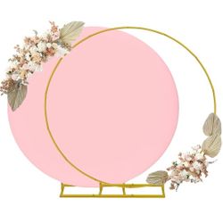 6ft Round Wedding Arch Backdrop Stand & Pink Arch Cover - Metal & Spandex - Rustic Style - Perfect for Weddings, Baby Showers & More