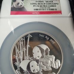 2013 5oz China Medal Panda - Silver Long Beach Coin Expo PF 70 Ultra Cameo 