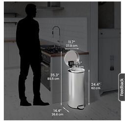 I Touchless SoftStep Round Stainless Steel Step Trash Can with Hinged Lid