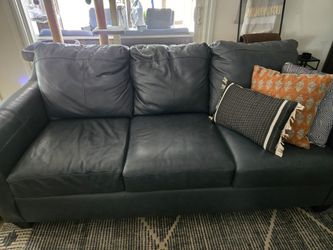 Navy blue leather sofa
