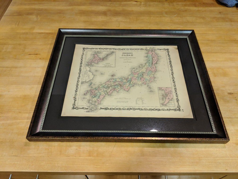 1861 Hand Colored Map of Japan