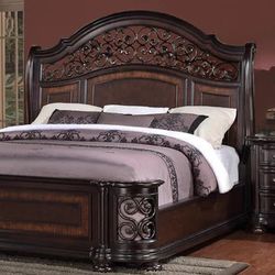 King Size Bed Set - Elegant Bedroom With Metal Scroll Accents