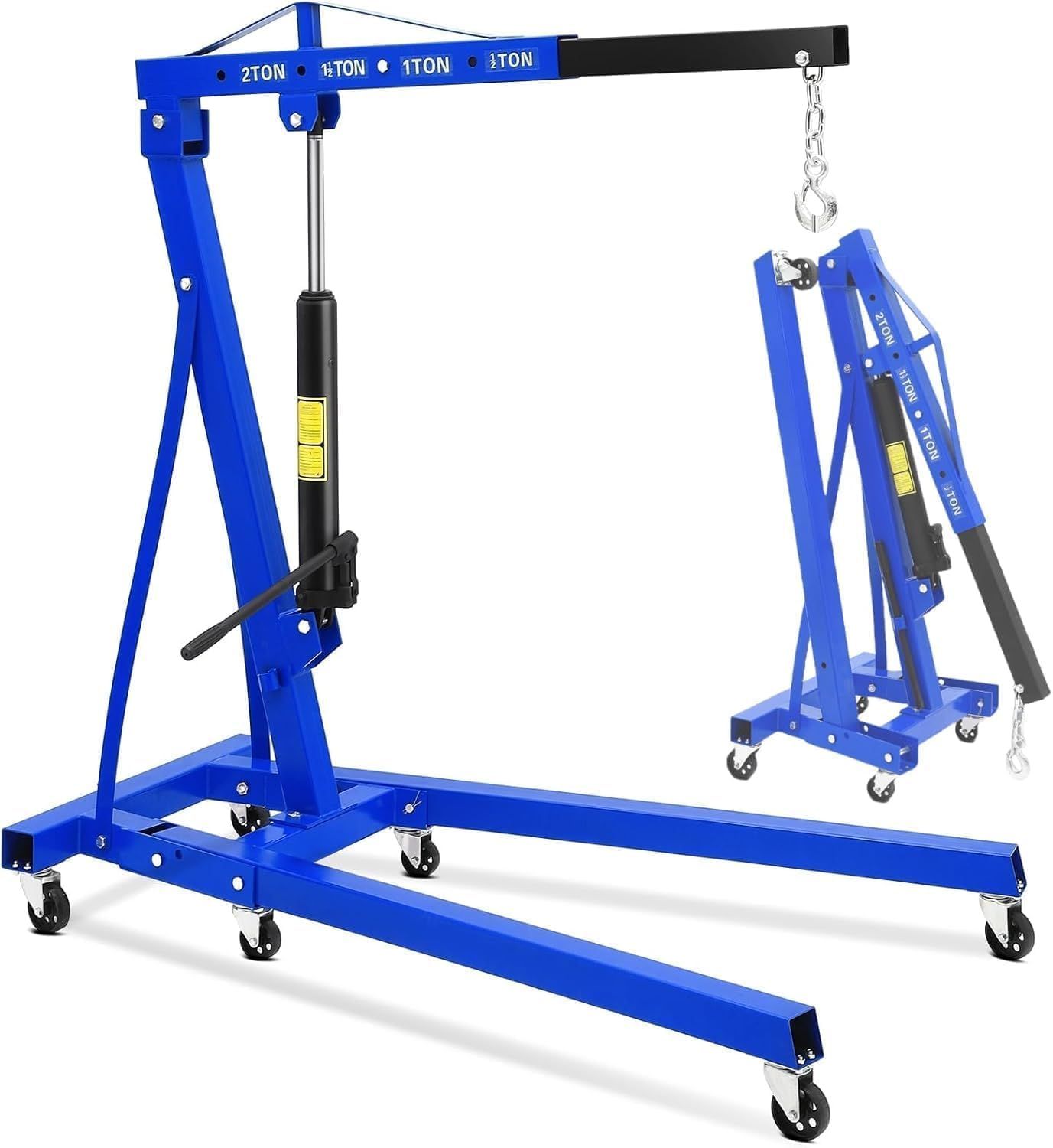 2 Ton Hydraulic Engine Hoist, Cherry Picker Engine Hoist, 4400LBS Foldable Garage Crane Lifter w/Telescopic Boom