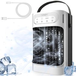 Portable Air Conditioners 800ml Water Tank 7-Color Night Light 3-Speeds 3-Level Humidify 2-8H Timer Quiet and Powerful USB Powered Mini Evaporative Ai