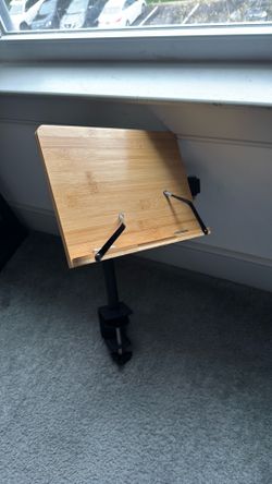 Bamboo Adjustable Book Stand with Clamp – Cookbook / Reading Holder Desk Mount
