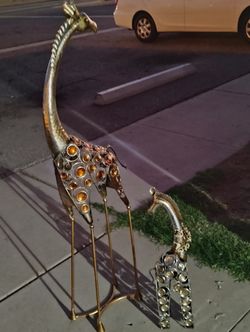 Set of 2 Decorative Giraffes - Metal w/ Jewels