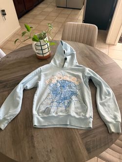 Sp5der Web Graphic Hoodie Light Blue