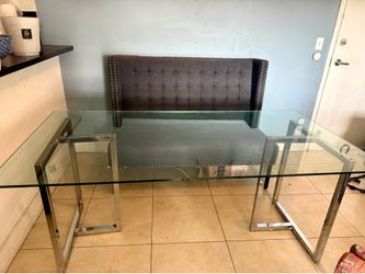 Free cb2 dinning table and couch . Perfect conditions. All it needs is a good clean. The glass table is heavy . Table glass  dimensions 6x3 feet. Litt