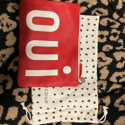 Clare V Red OUI Clutch With Bag