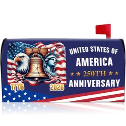 250 Years America Magnetic Mailbox Cover, 250th Anniversary USA Magnetic Mailbox Cover Standard Size, Patriotic Flag Mail Post Box Covers for Holiday 