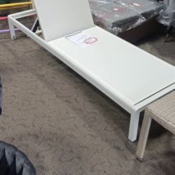 Benjara BM287750 Patio Edie 76 Inch Outdoor Adjustable Chaise Lounger, Metal, White Textilene