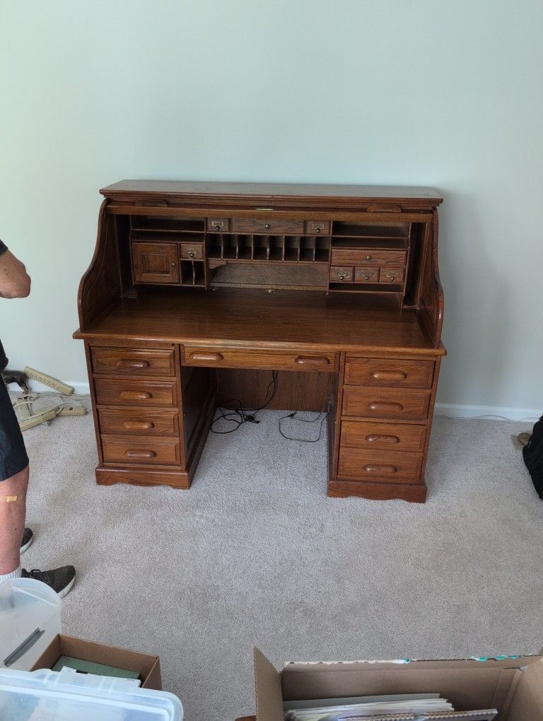 Rolltop Desk Replica Antique Oak Wood