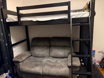 Black Wood Loft Bed Frame with Stairs