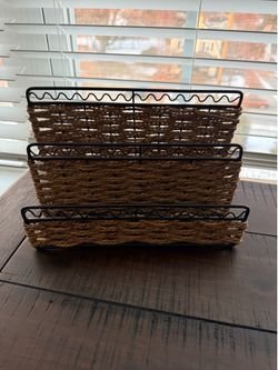 3 section wicker desk file holder