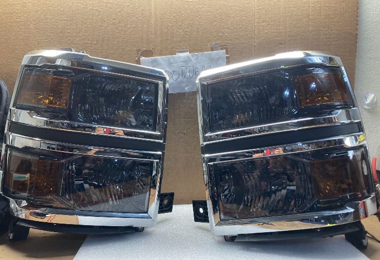 #OH191 FIT 2014-2015 Chevrolet Silverado 1500 Smoked OE Style Halogen Headlight Head Lights Pair Set